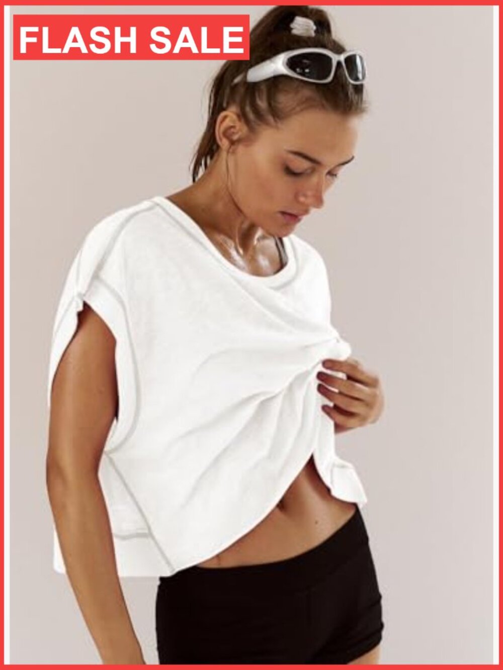 Short Sleeve Open Back Crop Top, Athletic Gym Tee, Slouchy Fit, Recycled - Picture 4 of 7